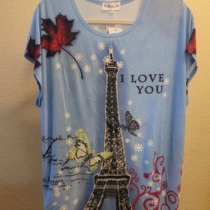 Beautiful "I love you" Paris tunic with embellishments by Aronia NWT